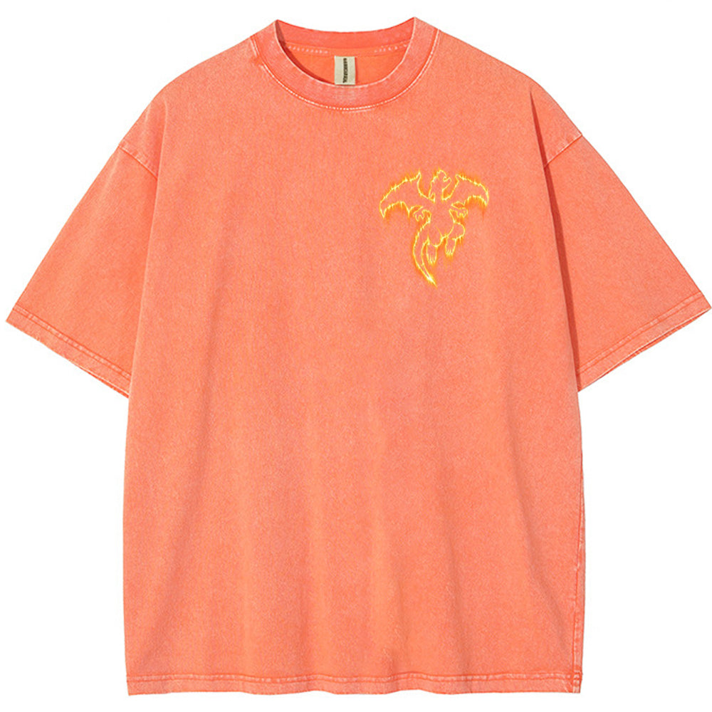 Flame Charizard Fire Silhouette Vintage Washed T-Shirt | Pokemon Anime