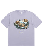 Retro Go With The Flow Sea Otter Graphic Soft Cotton T-Shirt