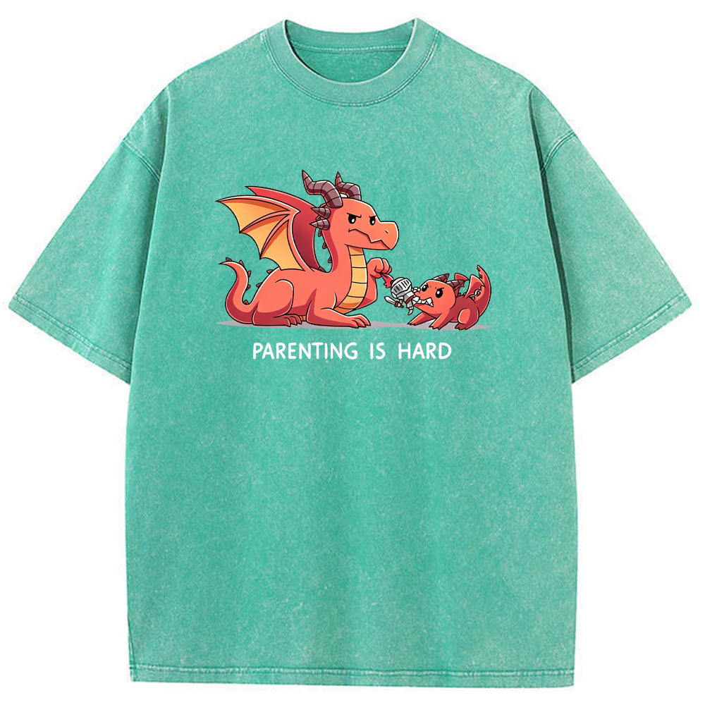 Funny Dad Dragon & Tiny Rebellious Baby Dragon Vintage Washed T-Shirt