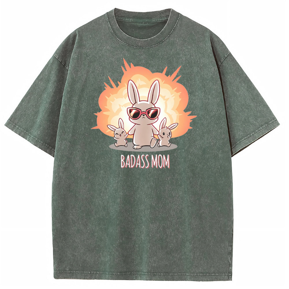 Funny Badass Mama Bunny Family Graphic Vintage Washed T-Shirt