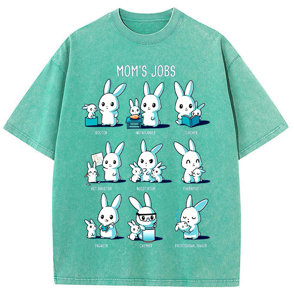 Mom's Jobs Cartoon Bunny Vintage Washed T-Shirt