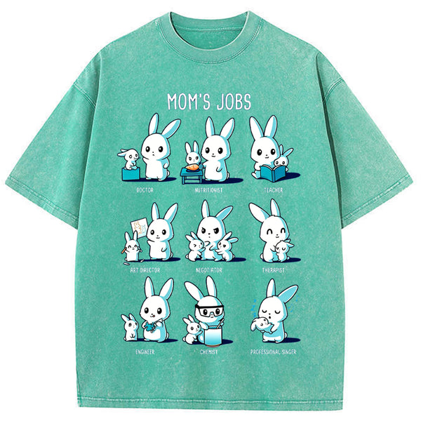 Mom's Jobs Cartoon Bunny Vintage Washed T-Shirt