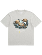 Retro Go With The Flow Sea Otter Graphic Soft Cotton T-Shirt