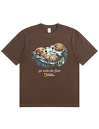 Retro Go With The Flow Sea Otter Graphic Soft Cotton T-Shirt