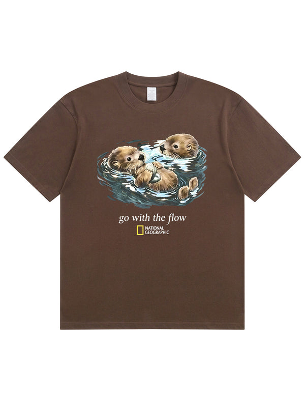 Retro Go With The Flow Sea Otter Graphic Soft Cotton T-Shirt
