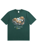 Retro Go With The Flow Sea Otter Graphic Soft Cotton T-Shirt
