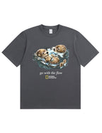 Retro Go With The Flow Sea Otter Graphic Soft Cotton T-Shirt