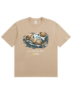 Retro Go With The Flow Sea Otter Graphic Soft Cotton T-Shirt
