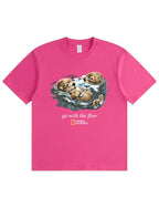 Retro Go With The Flow Sea Otter Graphic Soft Cotton T-Shirt