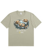 Retro Go With The Flow Sea Otter Graphic Soft Cotton T-Shirt