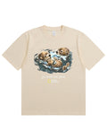 Retro Go With The Flow Sea Otter Graphic Soft Cotton T-Shirt