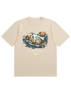 Retro Go With The Flow Sea Otter Graphic Soft Cotton T-Shirt