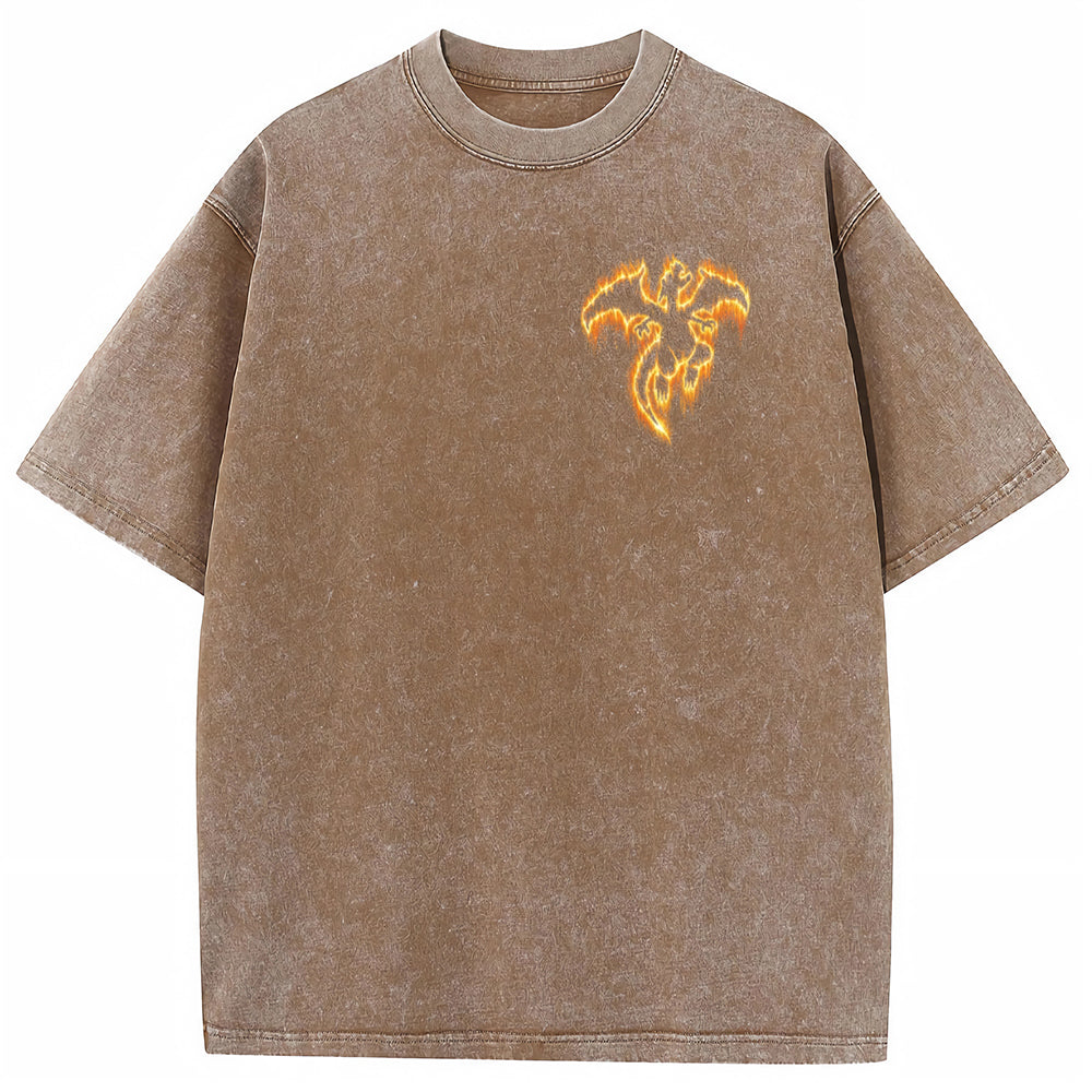 Flame Charizard Fire Silhouette Vintage Washed T-Shirt | Pokemon Anime