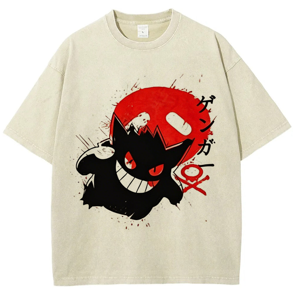 Ink Splatter Gengar Kanji Vintage Tee | Pokemon Anime