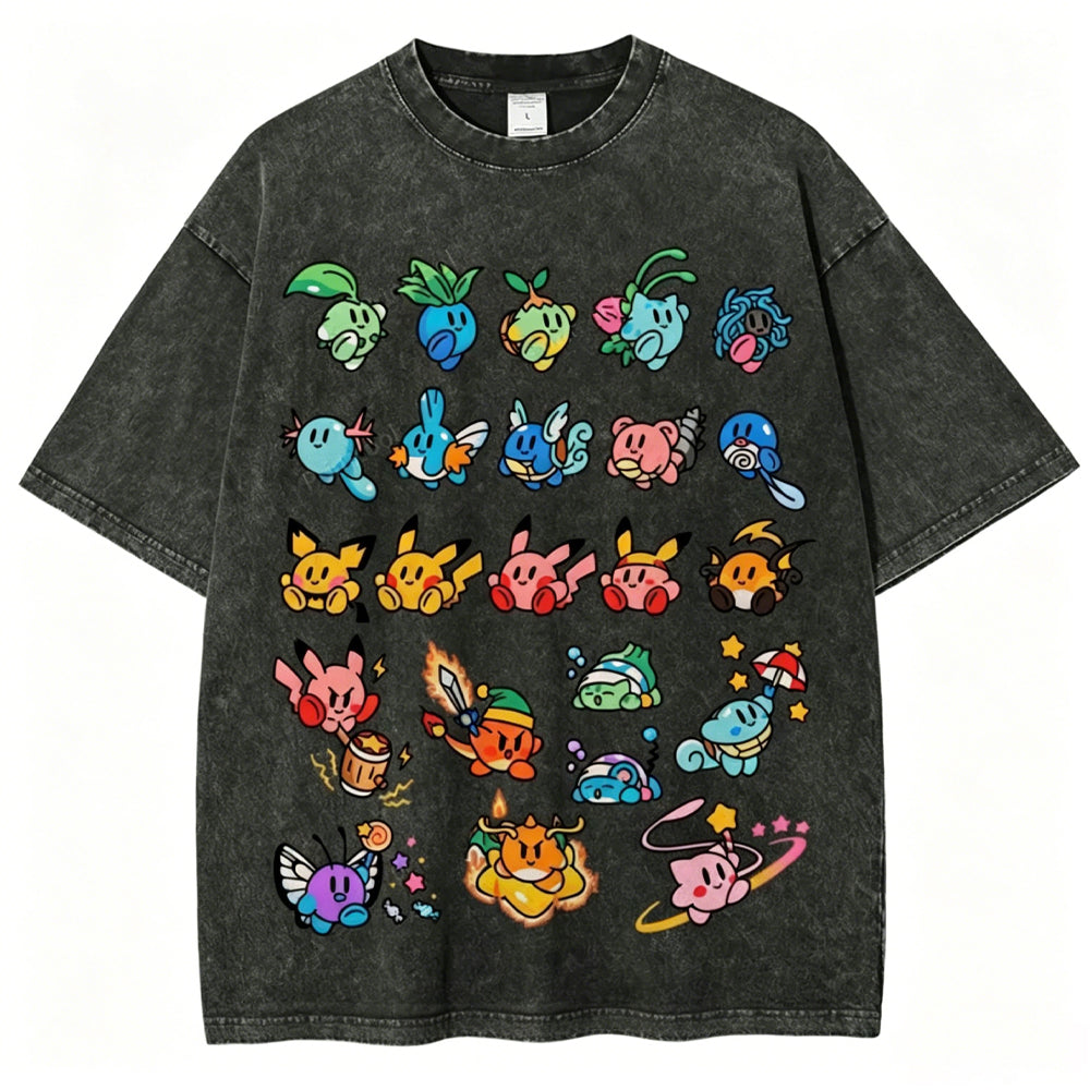 Kirby x Pokemon Unisex Vintage Washed Tee