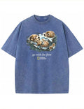 Retro Go With The Flow Sea Otter Graphic Vintage Washed T-Shirt