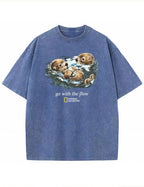 Retro Go With The Flow Sea Otter Graphic Vintage Washed T-Shirt