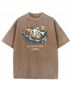 Retro Go With The Flow Sea Otter Graphic Vintage Washed T-Shirt