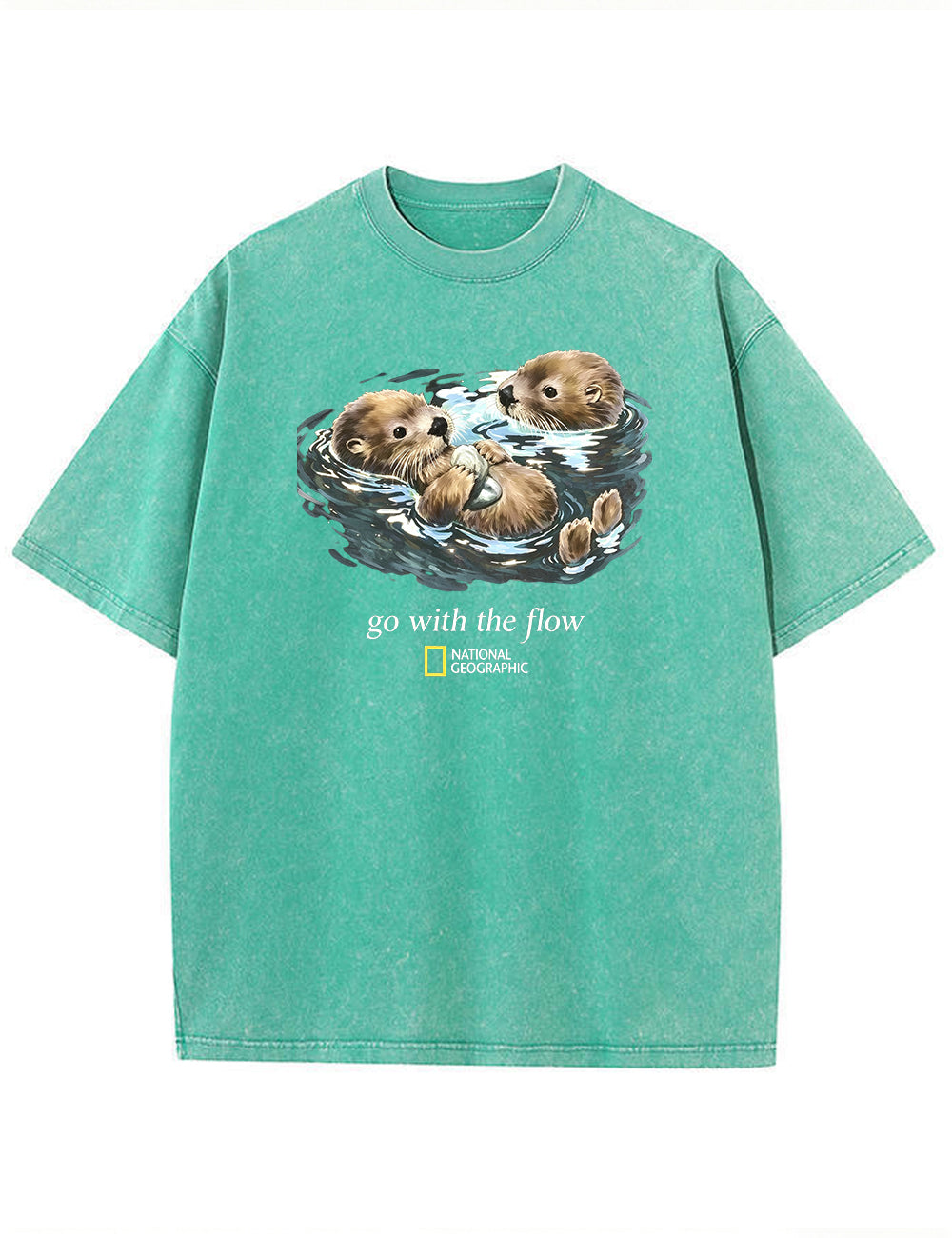 Retro Go With The Flow Sea Otter Graphic Vintage Washed T-Shirt