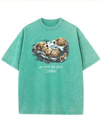 Retro Go With The Flow Sea Otter Graphic Vintage Washed T-Shirt