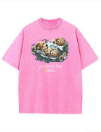 Retro Go With The Flow Sea Otter Graphic Vintage Washed T-Shirt