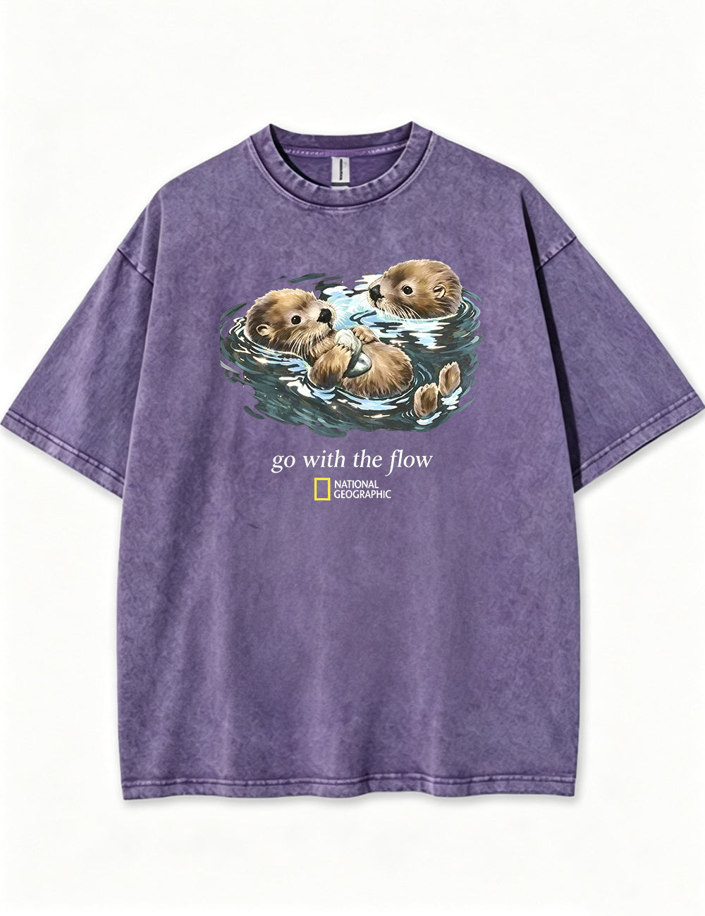 Retro Go With The Flow Sea Otter Graphic Vintage Washed T-Shirt