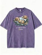 Retro Go With The Flow Sea Otter Graphic Vintage Washed T-Shirt