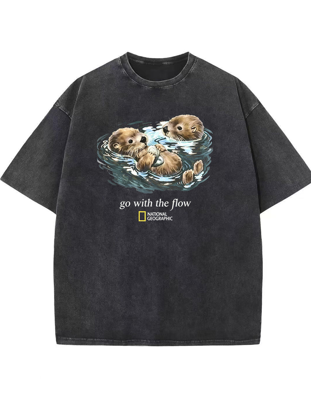 Retro Go With The Flow Sea Otter Graphic Vintage Washed T-Shirt