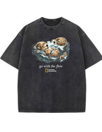 Retro Go With The Flow Sea Otter Graphic Vintage Washed T-Shirt