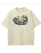 Retro Go With The Flow Sea Otter Graphic Vintage Washed T-Shirt