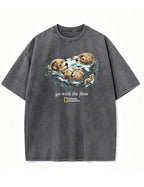 Retro Go With The Flow Sea Otter Graphic Vintage Washed T-Shirt