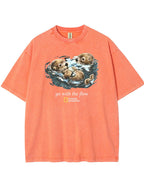 Retro Go With The Flow Sea Otter Graphic Vintage Washed T-Shirt