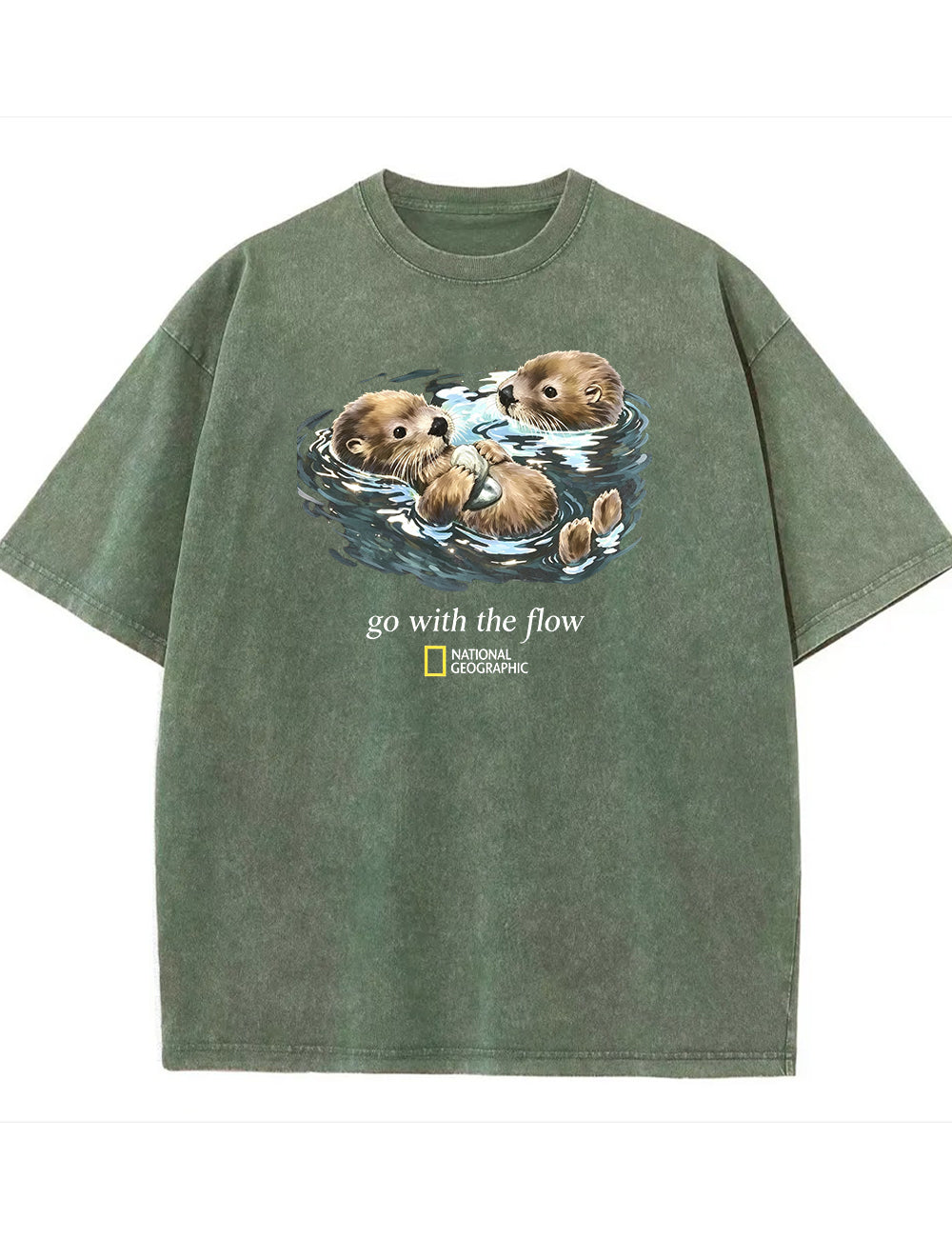 Retro Go With The Flow Sea Otter Graphic Vintage Washed T-Shirt