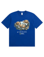 Retro Go With The Flow Sea Otter Graphic Soft Cotton T-Shirt