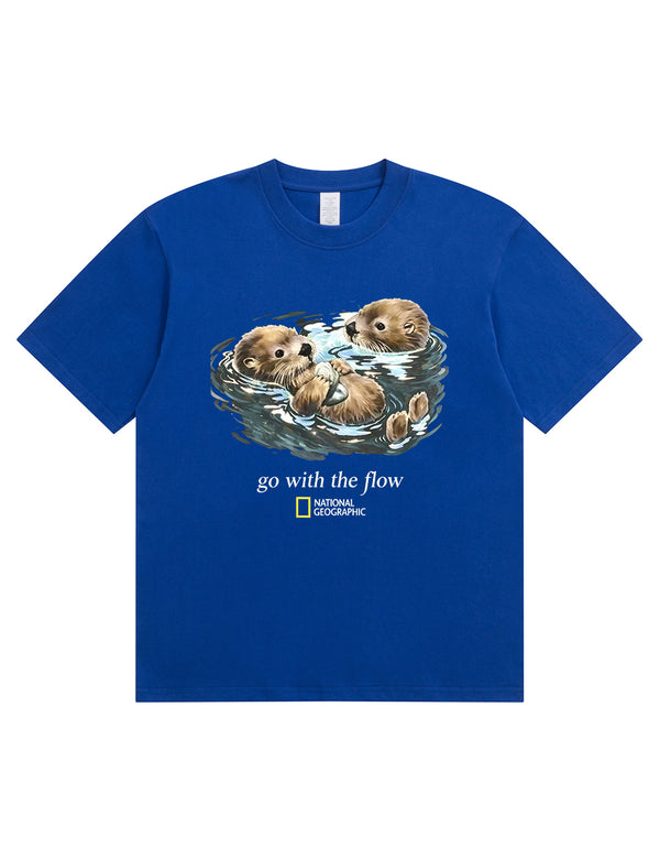 Retro Go With The Flow Sea Otter Graphic Soft Cotton T-Shirt