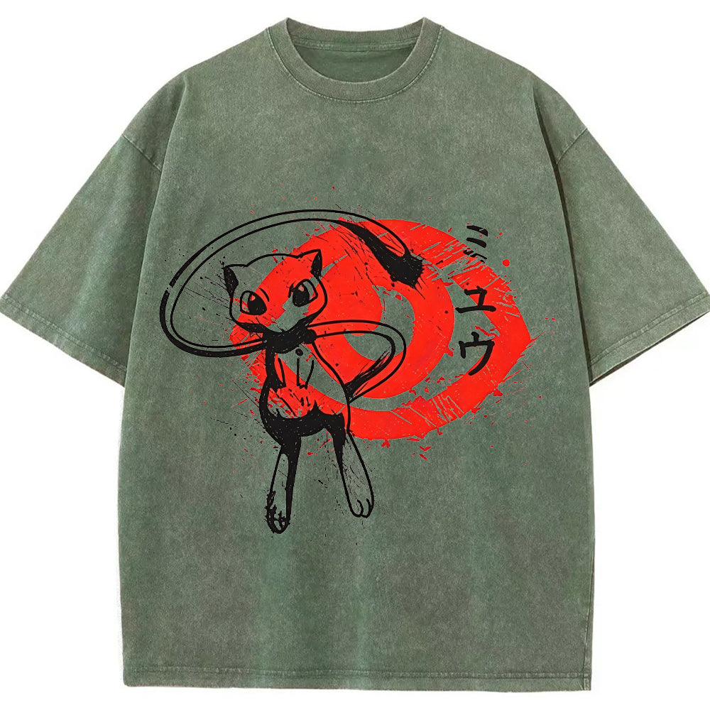 Ink Wash Mew Japanese Art Vintage Tee | Pokemon Anime Secondary image