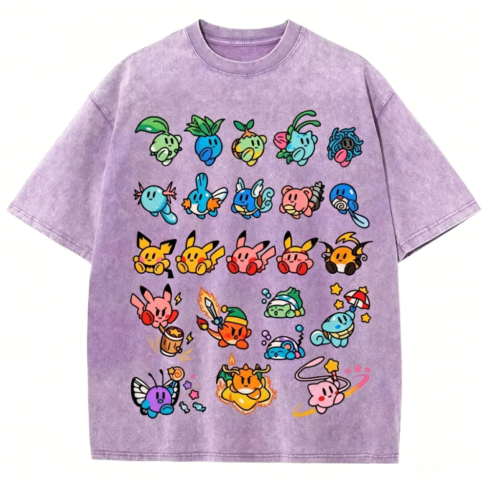 Kirby x Pokemon Unisex Vintage Washed Tee