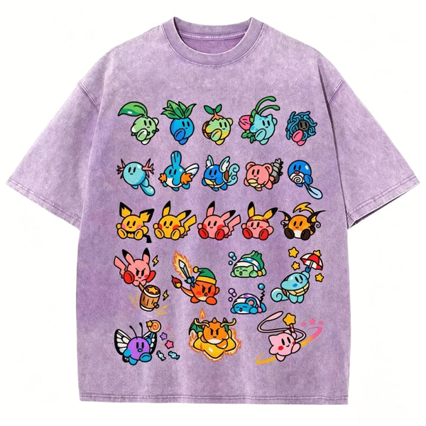 Kirby x Pokemon Unisex Vintage Washed Tee