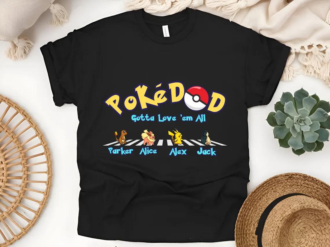 Custom Poke Dad Shirt, Personalized Kids Names, Father's Day Gift Tee Secondary image