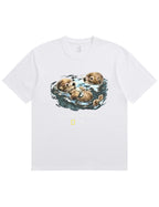Retro Go With The Flow Sea Otter Graphic Soft Cotton T-Shirt