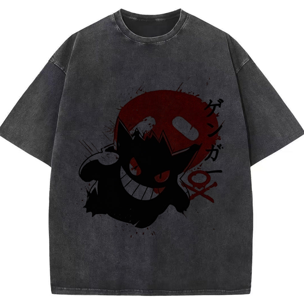 Ink Splatter Gengar Kanji Vintage Tee | Pokemon Anime