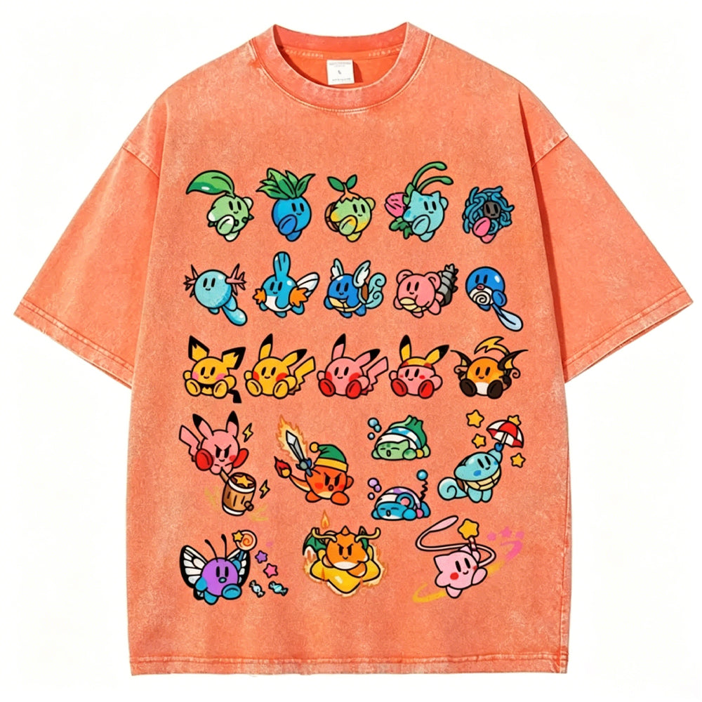 Kirby x Pokemon Unisex Vintage Washed Tee