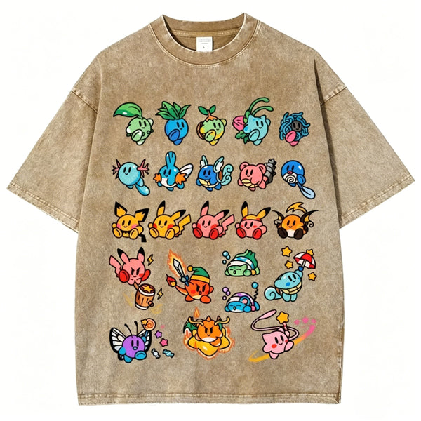 Kirby x Pokemon Unisex Vintage Washed Tee