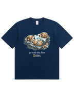 Retro Go With The Flow Sea Otter Graphic Soft Cotton T-Shirt