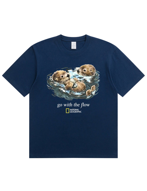 Retro Go With The Flow Sea Otter Graphic Soft Cotton T-Shirt