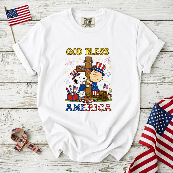 God Bless America Patriotic Friends Cross T-Shirt