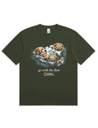 Retro Go With The Flow Sea Otter Graphic Soft Cotton T-Shirt