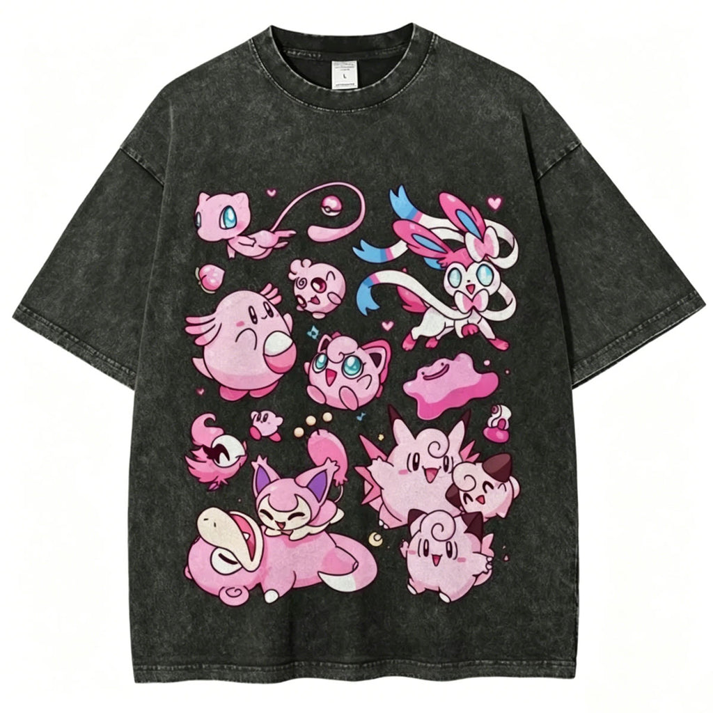 Pink Pokémon Friends Unisex Vintage Washed Tee