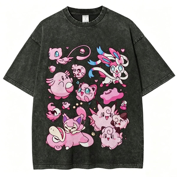 Pink Pokémon Friends Unisex Vintage Washed Tee