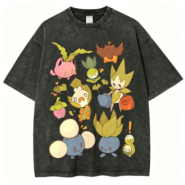 Grass Pokemon Squad Unisex Vintage Washed Tee